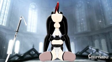 Female-to-Male Transsexual Bayonetta Banging the Throat of Android 2B