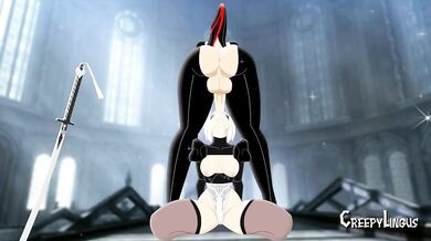 Female-to-Male Transsexual Bayonetta Banging the Throat of Android 2B