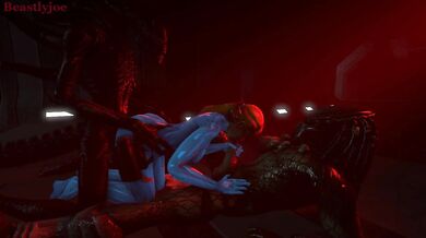 Double-teamed by extraterrestrial creatures, busty bounty hunter Samus gets a taste of the forbidden in 'Samus Used and Shared by Alien Lovers'