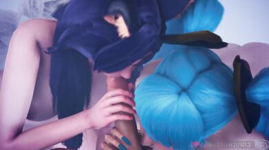 Slutty Sona & Horny Ahri's Rough Threesome Fuck Fest