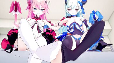 Two horny babes getting fucked by a giant cock!!