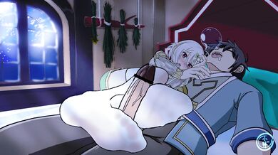 Snowy Cum Play with White Stockings