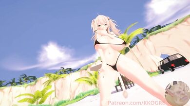 Naughty Botan Playing with her Pussy on the Sandy Shore