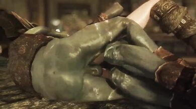 Blonde Elf's Big Tits Pushed Down by Rough Hands