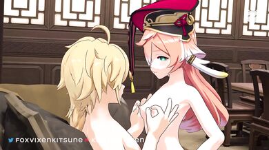 Exploring the depths of passion with Aether and Yanfei - a kinky cowgirl ride!