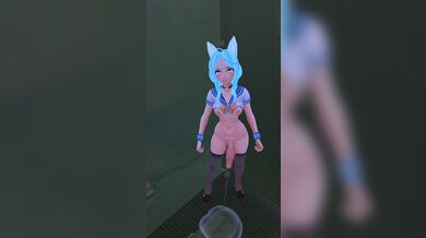 Busty futanari beast fucks young lad's ass in high school restroom