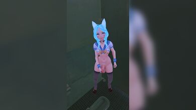 Busty futanari beast fucks young lad's ass in high school restroom