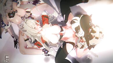 Rewritten as: "Horny hotties Kiana and Coralie go down on sexy Helia with their stiff chopsticks in Chopsticker"