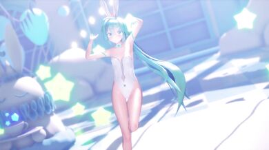 Sexual Tension Rises as Miku Plays with her Fuzzy Rabbit Toy in a Deep Hole while Wearing hisAPI Hatsune Miku Stocking Cap.