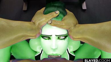 Widowmaker's Green Skin Roughly Taken In The Gym With Loud Ahhs And Deep Throating