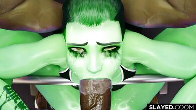 Widowmaker's Green Skin Roughly Taken In The Gym With Loud Ahhs And Deep Throating