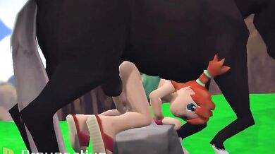 Sexy blonde babe gets fucked by a giant horse in the barn.