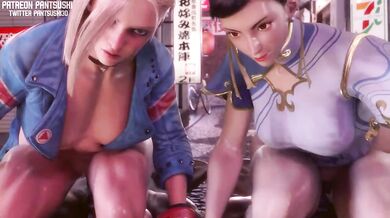 Riding the BBC with Chun-Li and Cammy (Pantsushi3d)