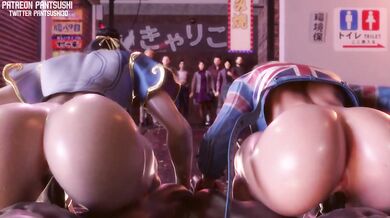 Riding the BBC with Chun-Li and Cammy (Pantsushi3d)