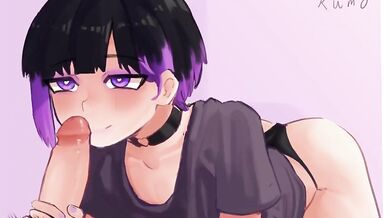 Mouth-watering, jaw-dropping blowjob with a cute boy and a mysterious hooded figure [Kumo125].