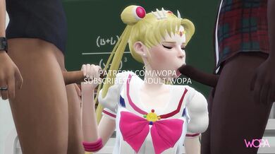 Sailor Moon Gets DP'd by Two Schoolmates While Boyfriend Watches