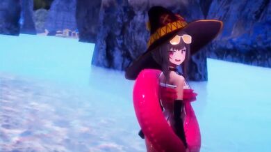 Cumming on KonoSuba's Beach Bitches