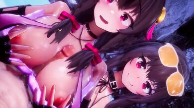 Cumming on KonoSuba's Beach Bitches