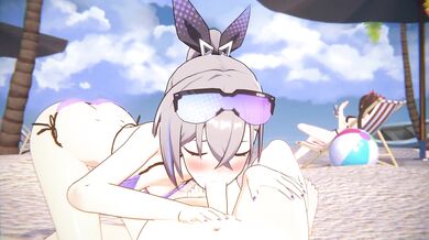 Caged Nut, A Hentai Sandwich with Silver Wolf on the Beach!