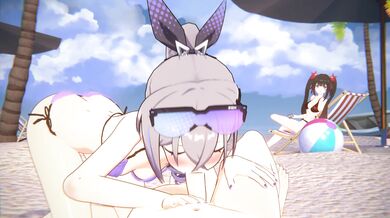 Caged Nut, A Hentai Sandwich with Silver Wolf on the Beach!