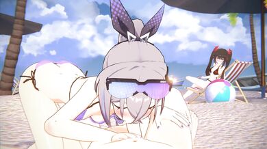 Caged Nut, A Hentai Sandwich with Silver Wolf on the Beach!