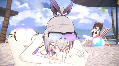 Caged Nut, A Hentai Sandwich with Silver Wolf on the Beach!