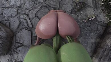 Busty MILF gets banged by a massive futanari monster