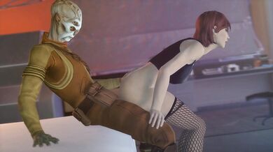 Galactic Bounty Huntress Femshep's Forbidden Romance with an Alien Assassin, Batarian, on Endless Repeat