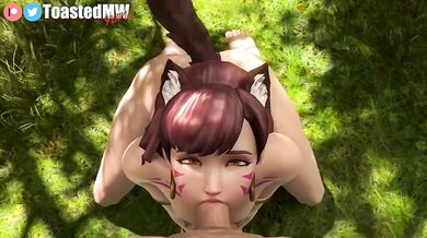 Piloting Her Mech While Servicing a Neko Lady - D.Va and Friends