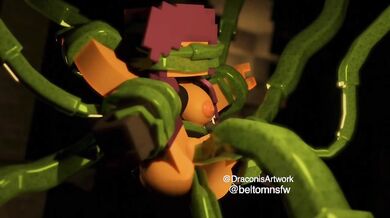 Lustful Tentacles of the Minecraft Slime Monster penetrate Lily's tight holes.