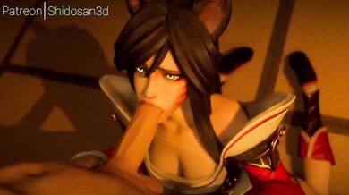 Eager Ahri Blows a Stranger's Cock for the First Time