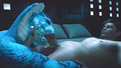 Man gets drained by slithering snake sex