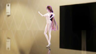 Naked Honkai Impact Raiden Mei Dancing in Hentai Glasses with 3D Orange Hair