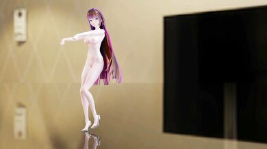 Naked Honkai Impact Raiden Mei Dancing in Hentai Glasses with 3D Orange Hair