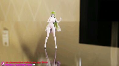 Naked Honkai Impact Raiden Mei Dancing in Hentai Glasses with 3D Orange Hair