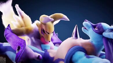 Renamon and Lucario's Epic BJ Battle with Pixilated Pictures and Sound Effects