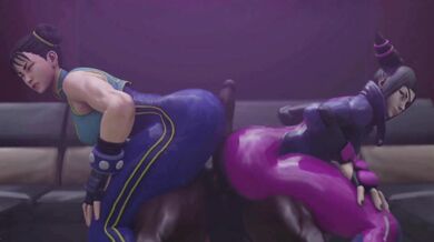 Sexual Tension Between Street Fighter Rivals: Juri and Chun-Li Ends in Double Anal.