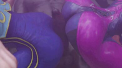 Sexual Tension Between Street Fighter Rivals: Juri and Chun-Li Ends in Double Anal.