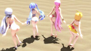 Ghost Bikini Dance Foursome with Vocaloids Miku, Rin, Luka, and Haku