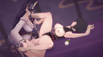 Sara gets fucked by Raiden in their first anal threesome