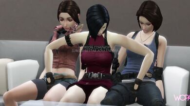 Lesbian Threesome with Ada Wong, Jill Valentine, and Claire Redfield in Resident Evil Parody!