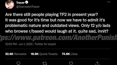 Tracer vs Team Fortress
toto
Tracer's Gangbang Adventures with the Team Fortress BoysTracer, a beloved character from the hit game Overwatch, is known for her quick wit and sharp tongue. However, when she makes some less than flattering remarks about an