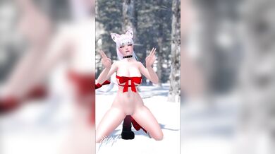 Cumming on a Catgirl's Face While She Rides in the Snow