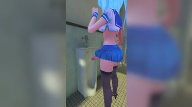 A Futanari She-Wolf Pisses in a Male Restroom (Upright)