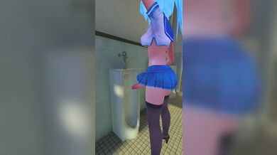 A Futanari She-Wolf Pisses in a Male Restroom (Upright)