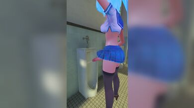A Futanari She-Wolf Pisses in a Male Restroom (Upright)
