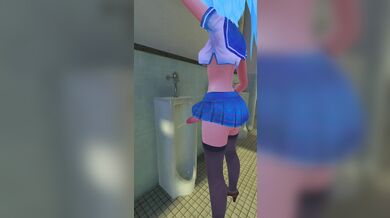 A Futanari She-Wolf Pisses in a Male Restroom (Upright)