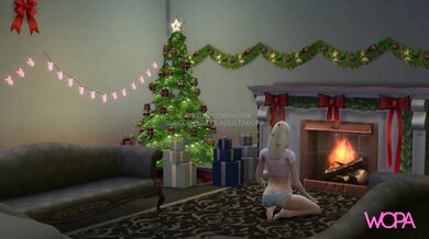 Blonde Babe Gets Nailed by Santa on the Fireplace Hearth