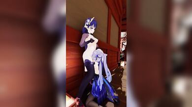 Raiden's Public Outdoor Orgy with Keqing at Genshin Shrine
