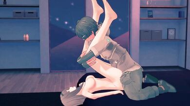 Haru's Snowy Shoulder Lift and Leg Spread in Hentai Video Filmed from the Side